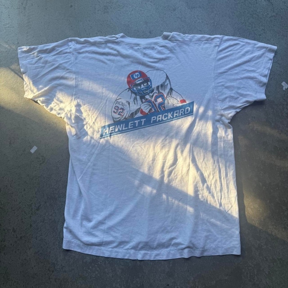 Vintage 80s Hewlett Packard HP Football Stencil Paperthin Technology Shirt Apple